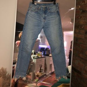 Levi’s 501 straight leg jeans with distressed hem